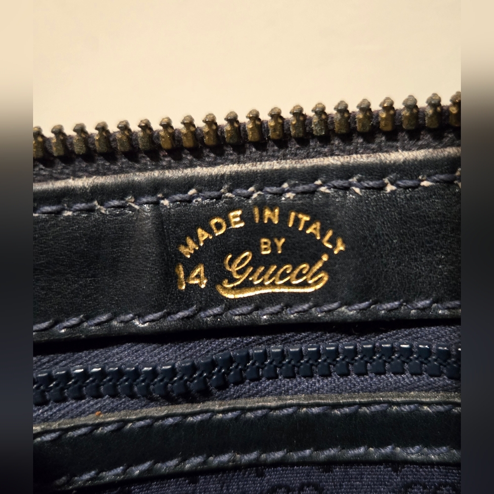 Gucci Vintage 1970s Blue Monogram Large Top Handle Tote Bag with COA - Picture 2 of 10